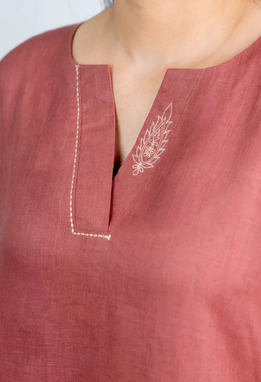 Rust Linen Straight Kurti Set