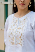 Pearl White Embroidered Cotton 3-Piece Suit Set