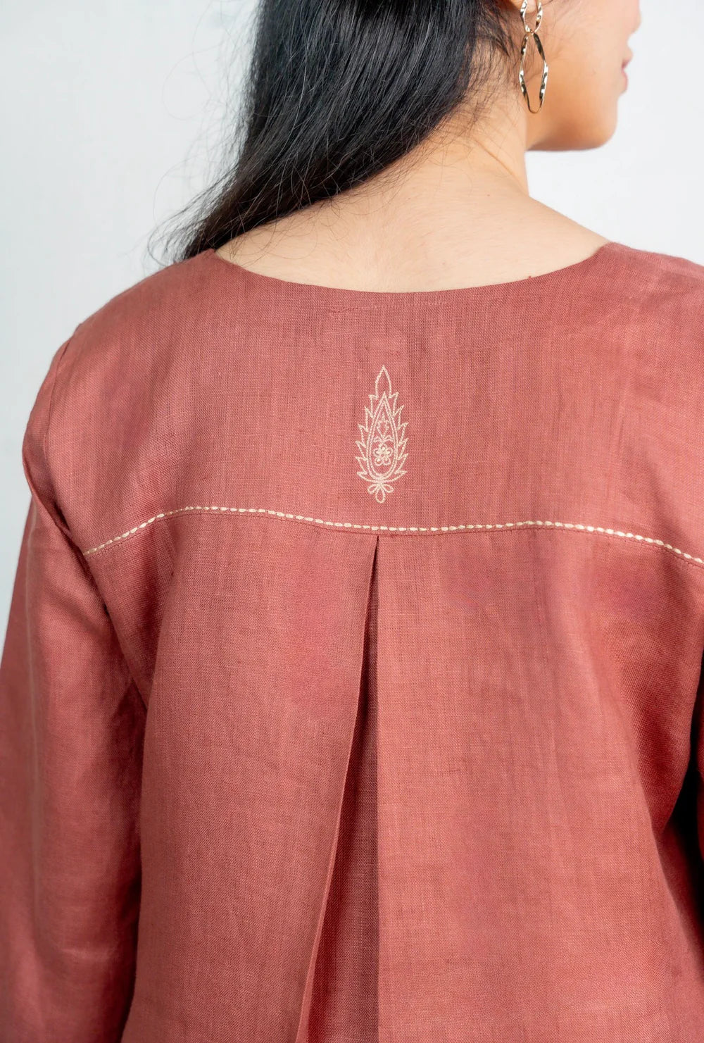 Rust Linen Straight Kurti Set