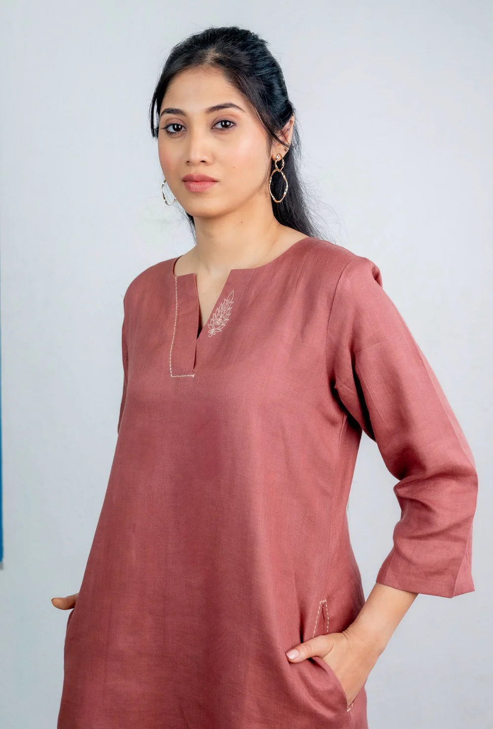 Rust Linen Straight Kurti Set