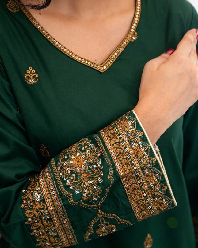 Emerald Green Embroidered Luxury 3 Piece Suit Set