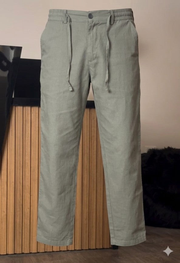 Men's Drawstring Elastic Waist Linen Trousers