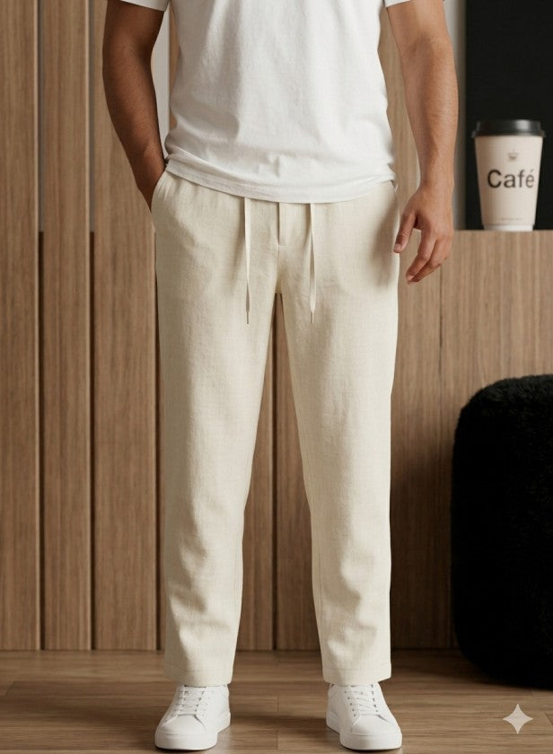 Men's Drawstring Elastic Waist Linen Trousers