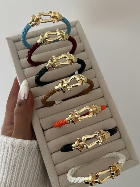 Liiyana Luxury Braided Leather Bracelet with Gold-Tone Clasp