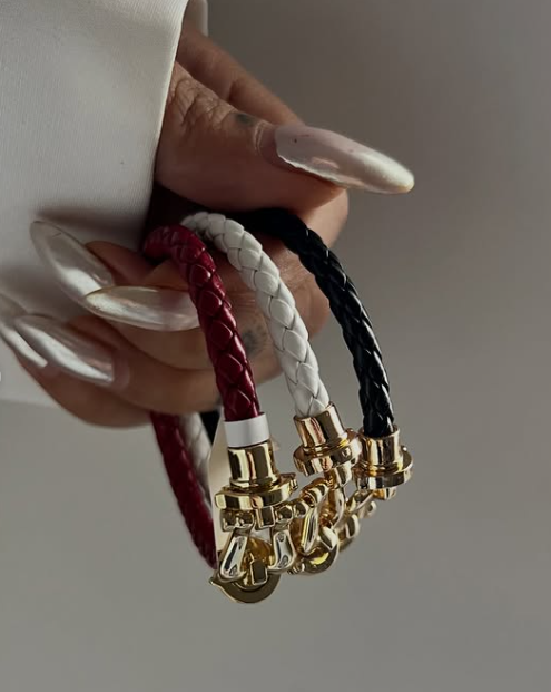 Liiyana Luxury Braided Leather Bracelet with Gold-Tone Clasp
