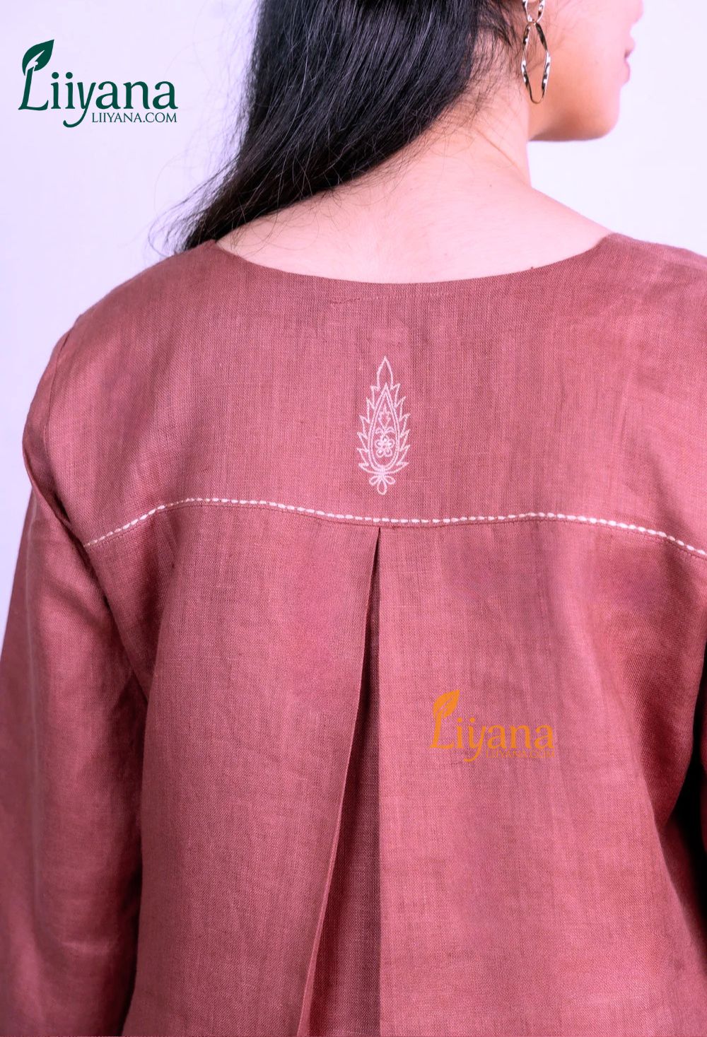 Rust Linen Straight Kurti Set