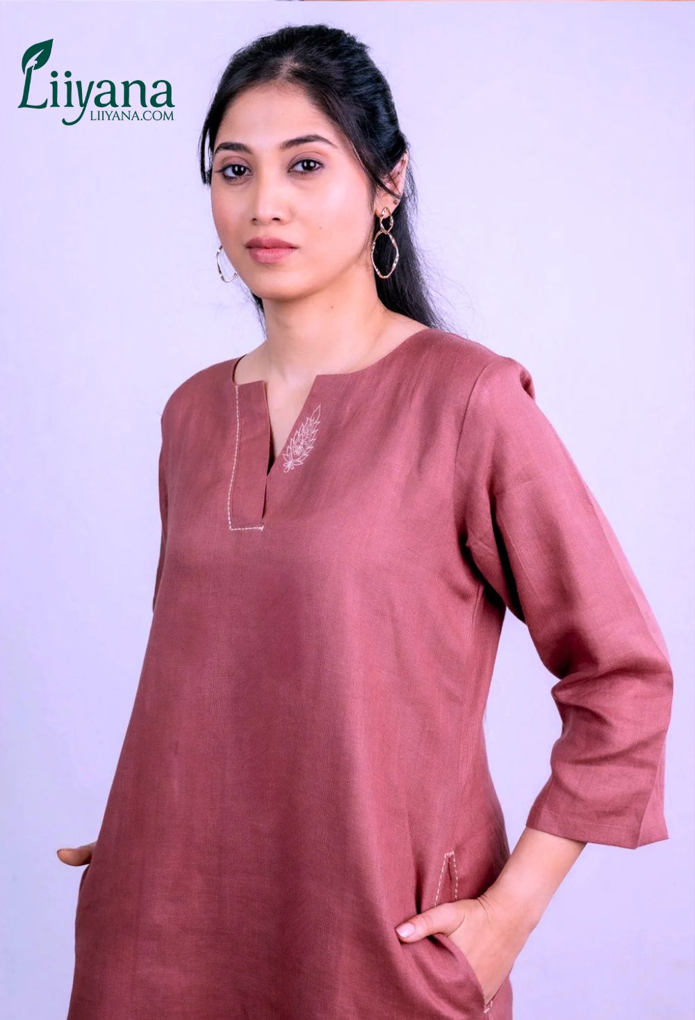 Rust Linen Straight Kurti Set