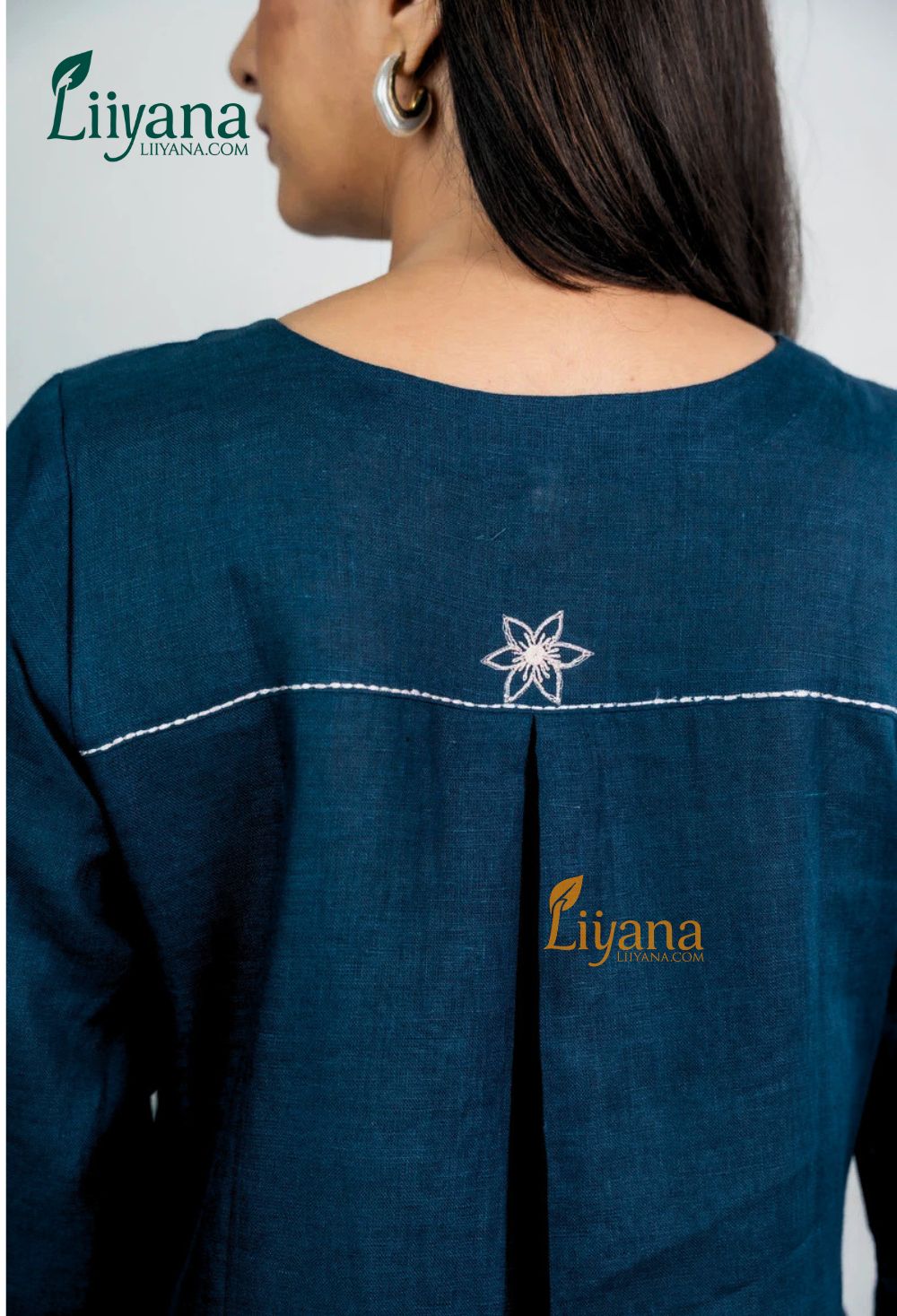 Elegant Deep Teal Navy Embroidered Straight Kurti Set