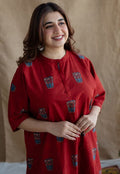 Ruby Red Printed Cotton Kurti Set 2 Pcs