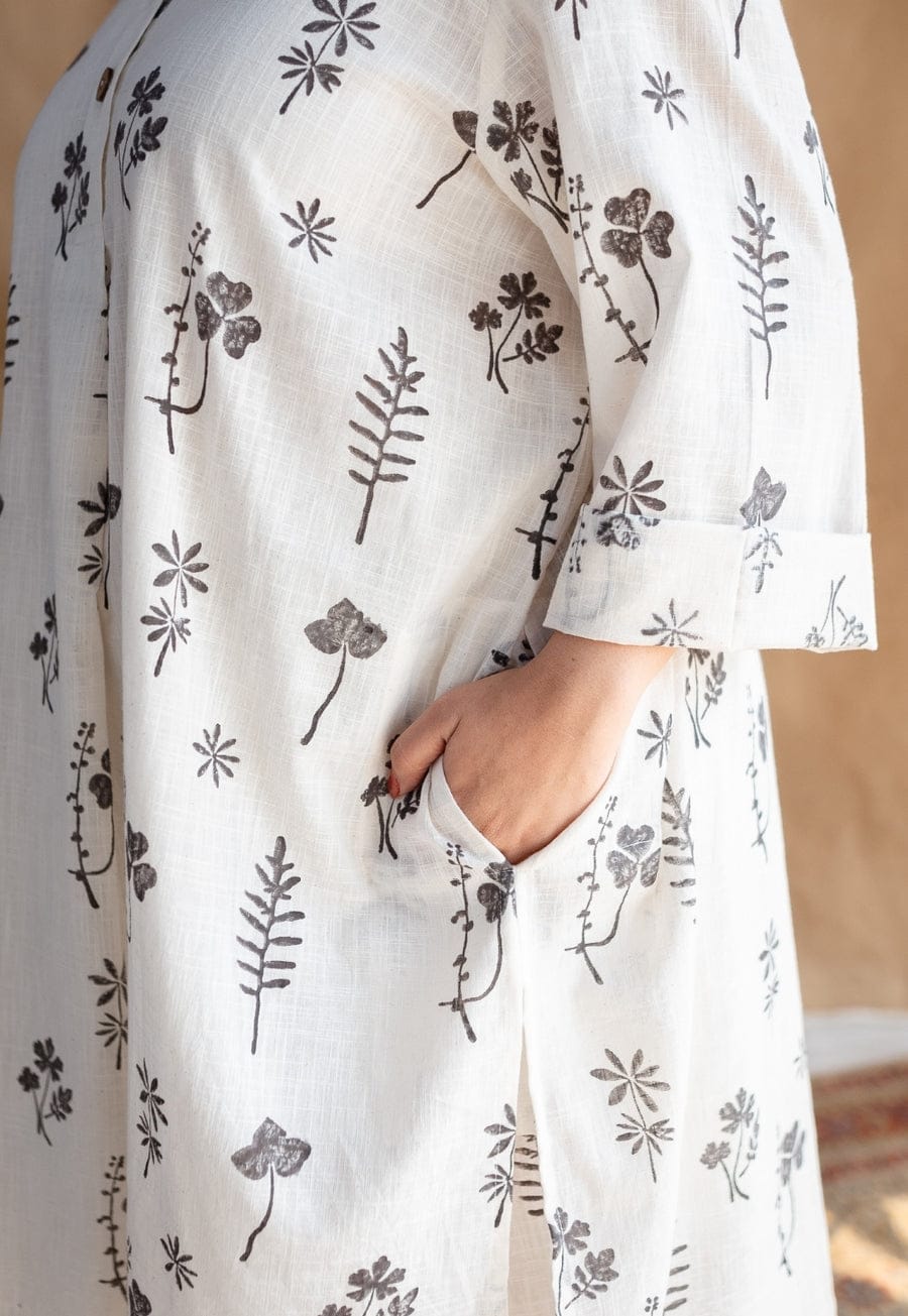 Liiyana Ivory Printed Cotton Kurti Set 2pcs